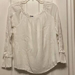 SANCTUARY Women’s Sm Tunic Long eyelit lace sleeve top, Rayon, loose fit